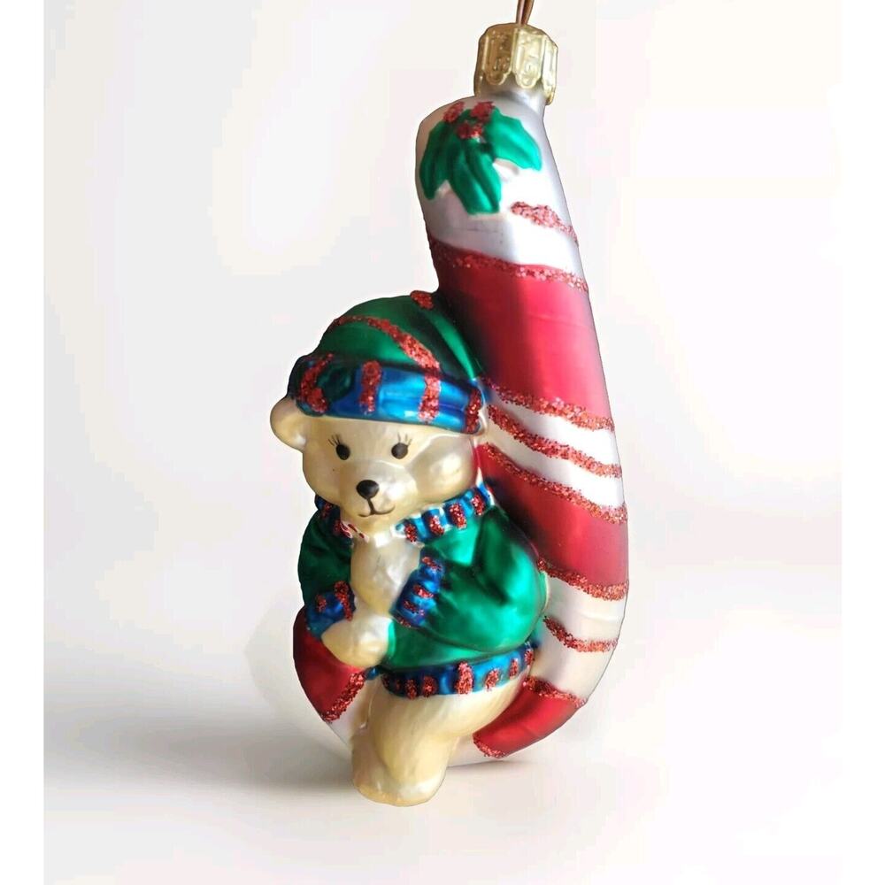 Vintage Glass Hand Mouth Blown European Style Cubby Bear by Santas Best Ornament
